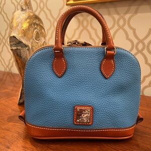 Dooney & Bourke Pebbled Leather Zip Zip Satchel Blue and Brown Small Bag